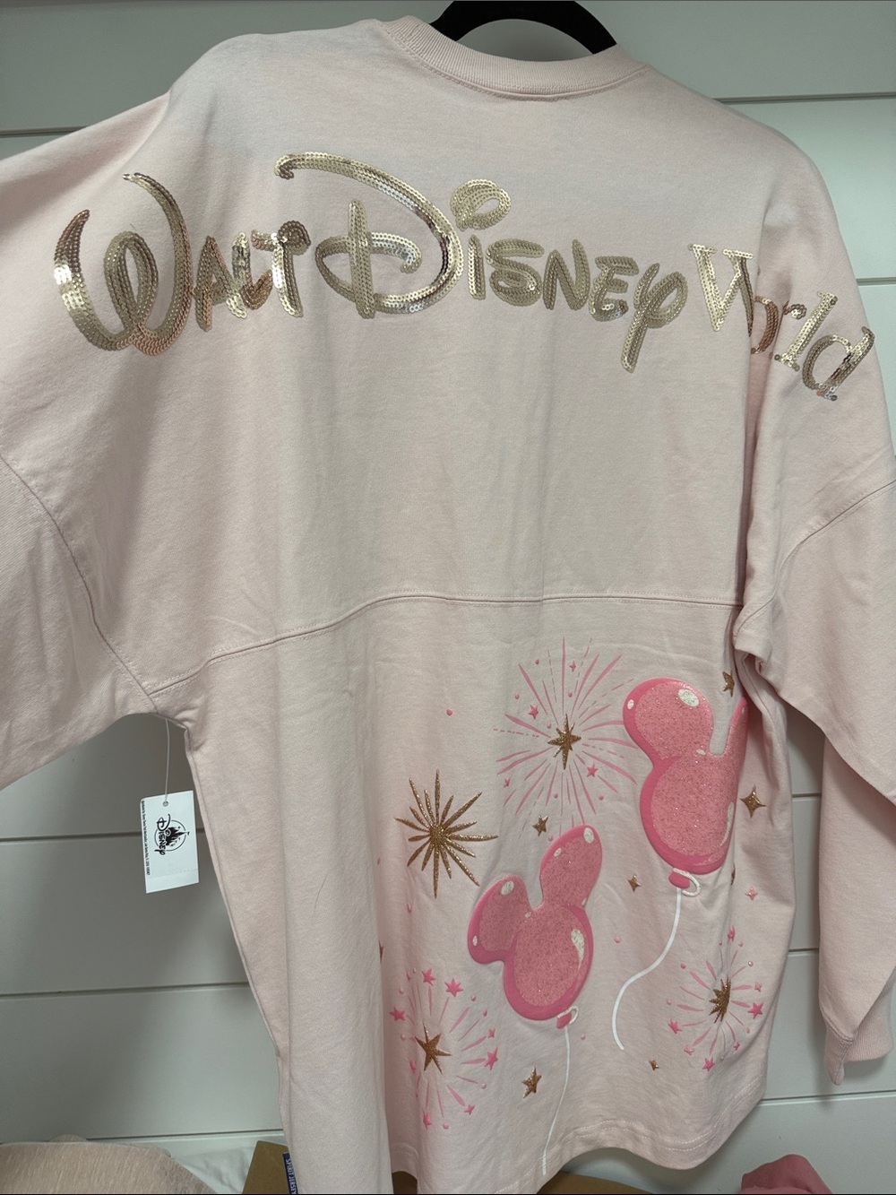 NWT Disney Pink Sequin Walt Disney World Spirit Jersey with Balloon Graphic